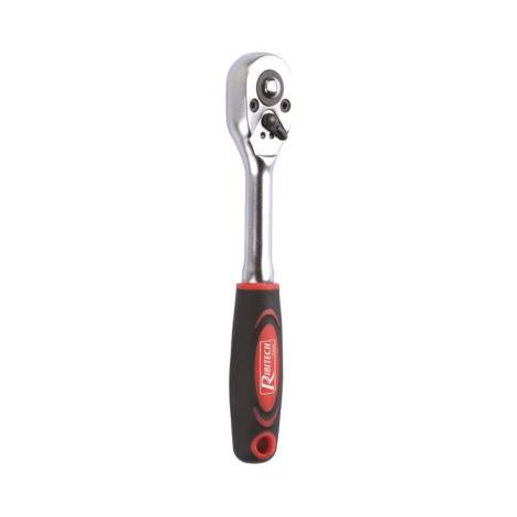 Ribitech – Clé à cliquet réversible 1/4' en chrome vanadium – 72 dents – Longueur 160 mm – Manche bi-matière antidérapant