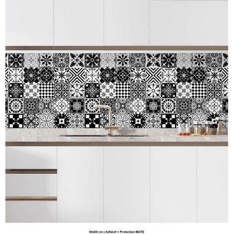 Crédence adhésive sticker pour cuisine - Effet carreaux de ciment 3617689963938 - Adhésif + Protection MATE - 60x60 cm (1/5)