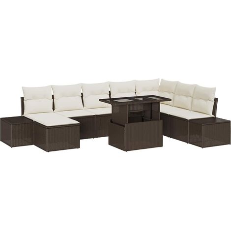 Garden Sofa Set with Storage 9 pcs Brown Poly rattan vidaXL