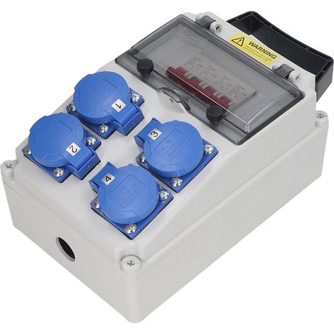 Distributeur de courant portable étanche d'extérieur avec disjoncteur, 4 prises 16 A, 200-250 V, pour jardin et cour. (1/5)