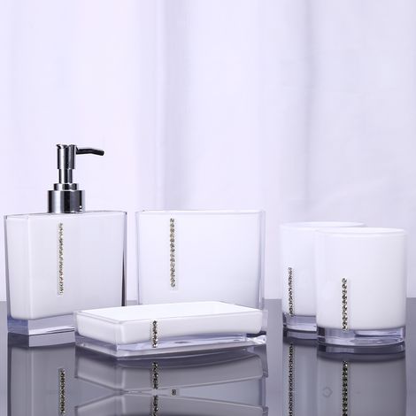 Ensemble de 5 Accessoires Salle de Bain en Acrylique : Porte-Savon, Porte-Brosse à Dents et Gobel (1/5)