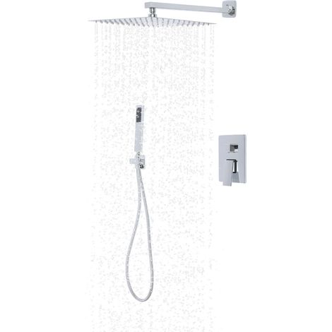Douche Encastrée avec Mitigeur, Douche pluie carrée 30x30cm, flexible 1,5m buses silicone faciles nettoyage design caché pas dégâts muraux en réparation (1/5)