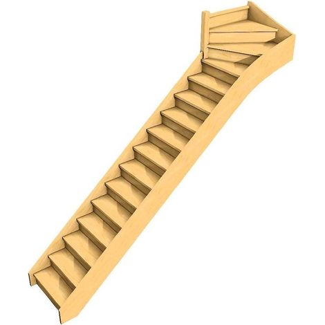 Levigne – Escalier quart tournant haut 288 cm – Hêtre lamellé-collé – Hauteur de marche 18 cm – Giron 22 cm – 15 marches + nez de palier (1/2)