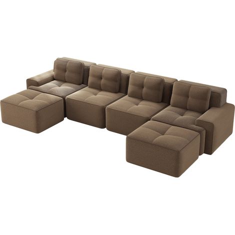 Sofá modular de pana marrón de 4 plazas con chaise longue en U (1/5)