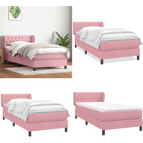 vidaXL Boxspringbett mit Matratze Rosa 80x220 cm Samt (1/5)