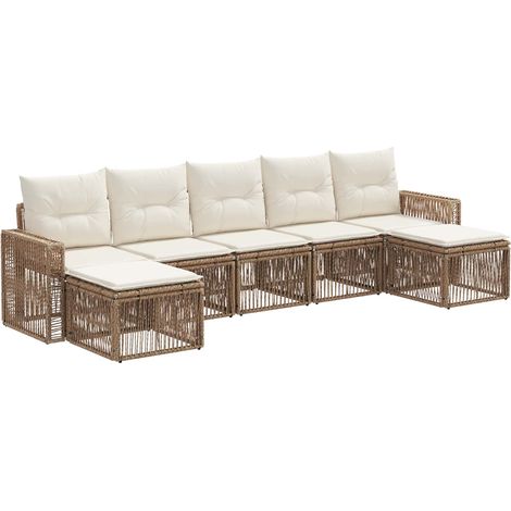 Gartensofa-set 7 pcs Beige und Cremeweiß Poly-Rattan vidaXL