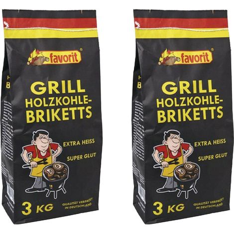 2x Favorit Grillbriketts 3 kg Sack Holzkohlebriketts Holzkohlenstaub gepresst