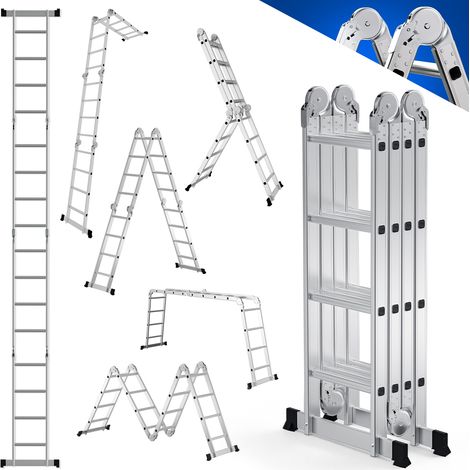 Jiubiaz Scala articolata in alluminio 4x4 gradini, scala multifunzione pieghevole, 150 kg, casa e giardino (1/5)