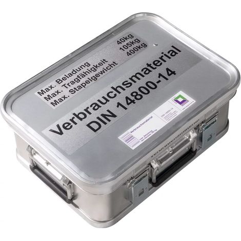MUNK Rettungstechnik Aluminium Kasten 400x300x150mm mit Deckel, Beschriftung "Verbrauchsmaterial"