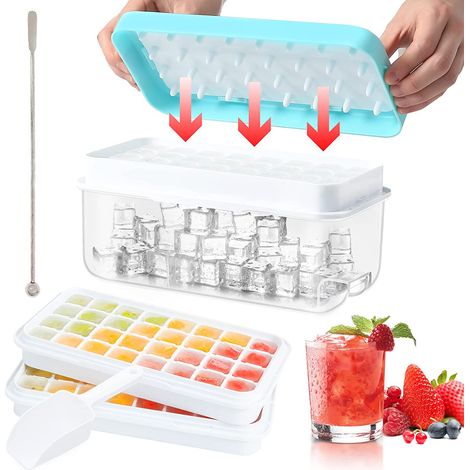 2 Bacs à glaçons,Silicone,Empilable,Couvercle,TPE,Sans BPA,Cocktail Whisky (1/5)