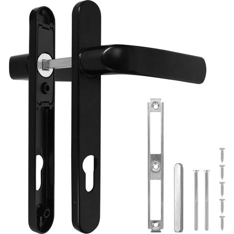 Ensemble de poignées de porte UPVC - 92 mm - Espacement des trous de vis : 210 mm - Poignée avant en UPVC noir - Poignées gauche et droite - Pour porte extérieure (1/5)