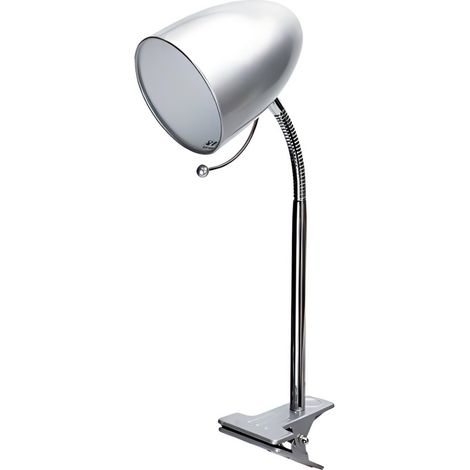 Abat-Jour à Pince Métal Argenté Col Flexible - Douille E27 - Sans Ampoule