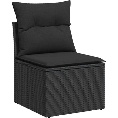 Silla de jardín sin brazos con cojines de ratán sintético negro vidaXL
