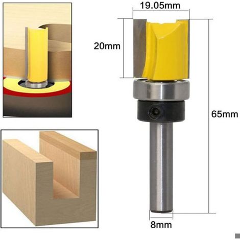 4Pcs 8mm Tige Fraises à Copier Fraise pour Affleurer Droite avec Roulement, Fraise de Copiage à Bois Mèche de Routeur de Garniture (1/5)