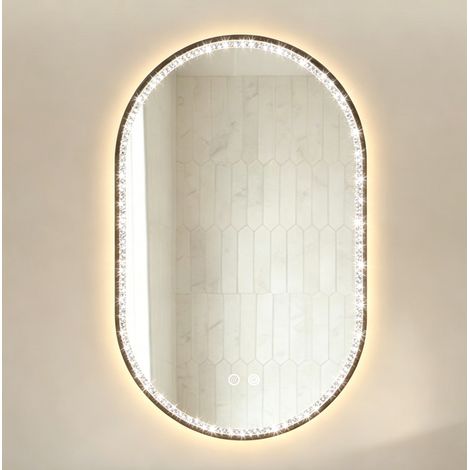 Espejo LED ovalado 50x80 cm de vidrio y aluminio negro antivaho para baño – MEUBLIV (1/5)