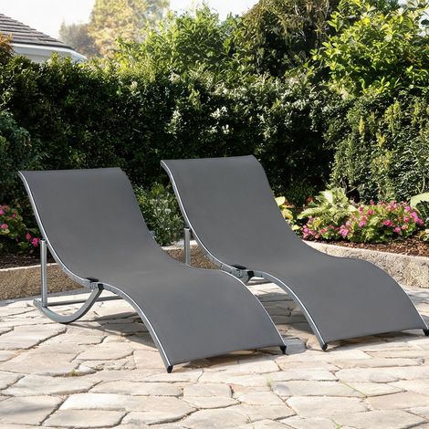 Transat coloris gris foncé en aluminum Texteline 165 x 61 x 63 cm (1/5)