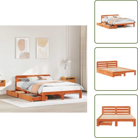 Letto con testiera - vidaXL Giroletto senza Materasso Marrone Cera 120x200 cm Legno di Pino - Letto con base a doghe