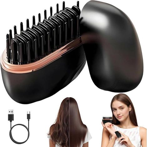 KLVGTIFS PU - Mini brosse lissante sans fil, rechargeable et portable, avec 3 réglages de température et chauffe en 30 secondes. Noir (1/5)