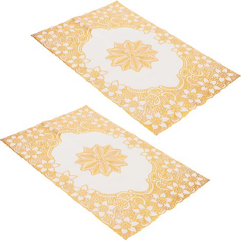 Set aus 2 goldenen PVC-Platzsets (30 x 45 cm) + Untersetzern, Tischschoner, Hochzeitsdekoration, Stil 2 (1/5)