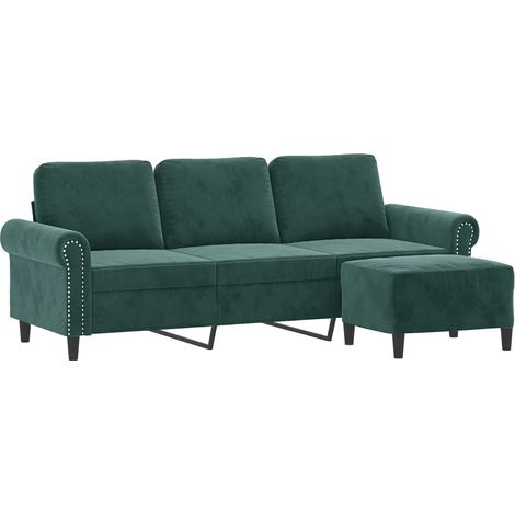 Sofá de 3 plazas con taburete de terciopelo verde oscuro 180 cm vidaXL (1/4)