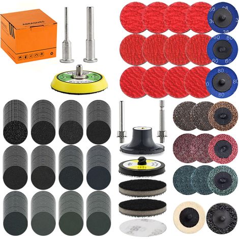 Set di 275 dischi abrasivi da 2 pollici per accessori per smerigliatrice con porta-tamponi da 1/2 pollice e 1/2 pollice, tamponi abrasivi inclusi 36-5000