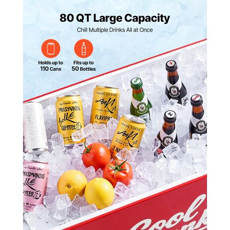 Glacière à Roulettes Isotherme Contenance de 75,71 L 50 Bouteilles/110 Canettes, Chariot Bar Extérieur avec Décapsuleur, Chariot Ré… (1/5)