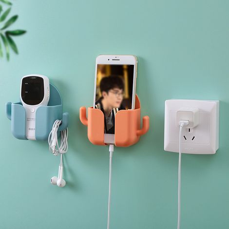 Selbstklebende Wandhalterung ohne Bohren für Handy, Ladegerät und Aufbewahrung / Aufbewahrungsbox für Fernbedienung / Ablagefach (orange) (1/5)