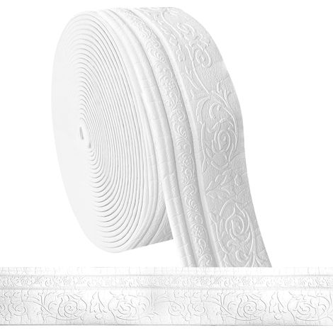 Bordure auto-adhésive blanche - 10 m x 10 cm x 5 mm - 3D moulures en stuc mural, bordures décoratives auto-adhésives, bordure murale imperméable, moulures auto-adhésives, bordures de rouleau pour (1/5)