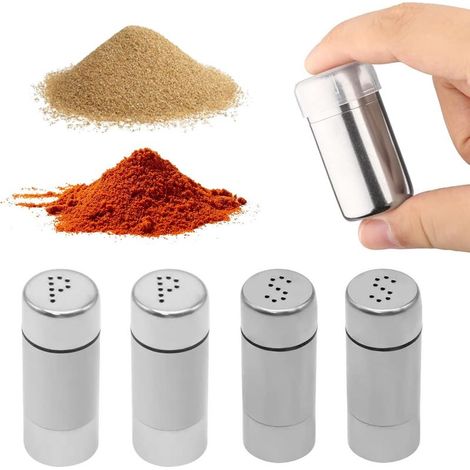Lot de 4 mini salières et poivrières 5 ml, acier inoxydable avec couvercles, restaurants, camping, barbecues.