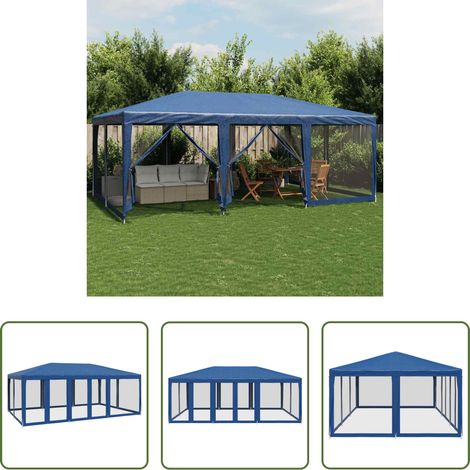 Gartenzelt - Partyzelt mit 10 Mesh-Seitenteilen Blau 6x4 m HDPE (1/5)
