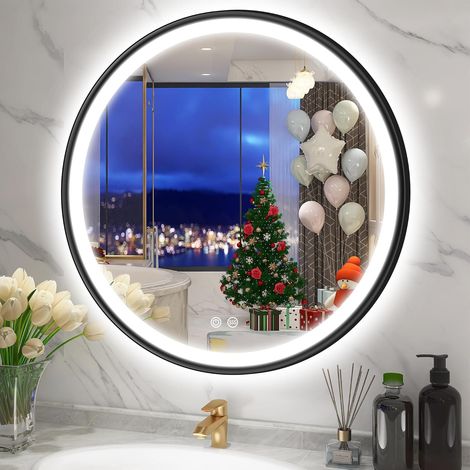 Miroir lumineux de salle de bain 60 cm – Éclairage LED dimmable – Désembuage intégré – IP44 – Aluminium noir – Températures de couleur 3000K/4000K/6500K (1/5)