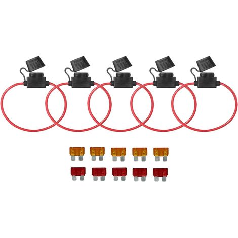 Automotive Car Truck Inline 18AWG Fuse Holder for Regular Standard Blade Type Fuse 5pcs + 10pcs Standard Blade Fuse 5Apm 10Amp (1/5)