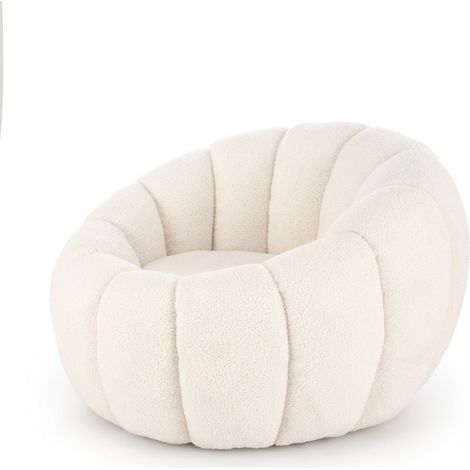 Fauteuil rond coquillage en tissu bouclette crème Alix (1/5)