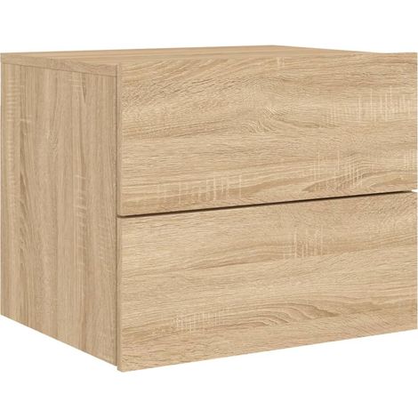 Comodino sospeso con luci LED e cassetti 50 x 39 x 41 cm in multistrato color rovere DEC034188