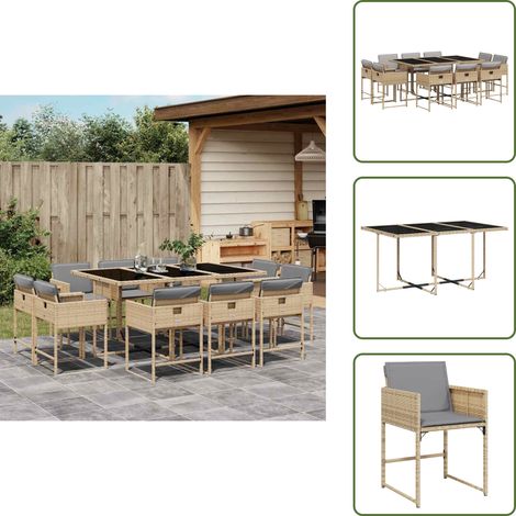 Ratán sintético - vidaXL Set comedor de jardín 11 pzas con cojines ratán sintético beige - Cojines para sillas