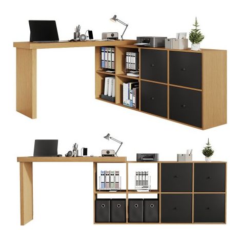 Table d’angle pivotante 360°, MDF, 4 tiroirs, 4 compartiments