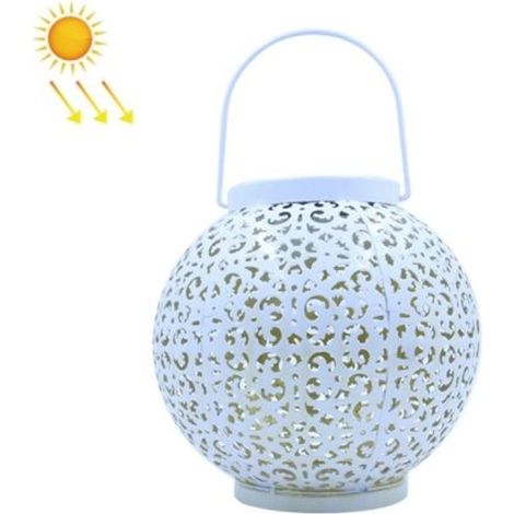 Lampe suspendue portable ronde creuse en fer forgé, décorative de jardin extérieur à LED solaire (w-AquaForge