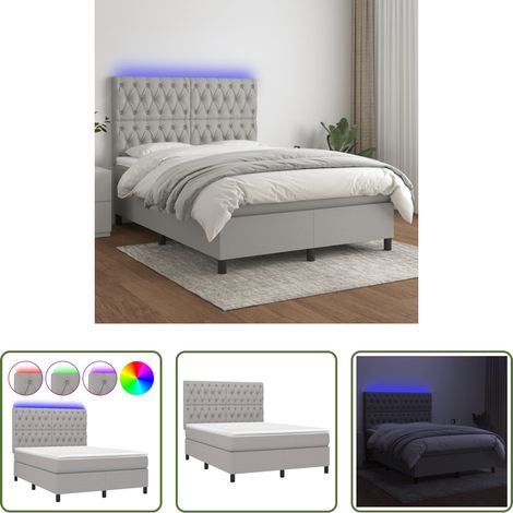 Sommier tapissier - Sommier à lattes de lit et matelas et LED Gris clair 140x190 cm (1/5)