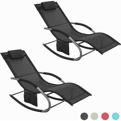 Set de 2 mecedoras, Jardín Mecedora con reposapiés, Hamaca de jardín, Tumbona ergonómica, Negro, OGS28-SCHx2 SoBuy ES (1/5)