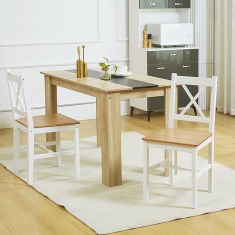 Lot de 2 chaises de salle à manger en bois massif chaise de cuisine esprit campagne dossier croisé et chêne blanc