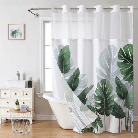Anti-Schimmel-Duschvorhang - Strelitzia, 181 x 188 cm, Polyester mit Ringen, tropisches Blattmuster, maschinenwaschbar (1/4)