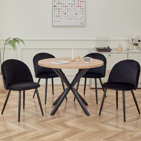 Wokaka Lote de 4 Sillas de comedor de terciopelo Sillas de salón Cojines Suaves de Terciopelo Asiento (negro)