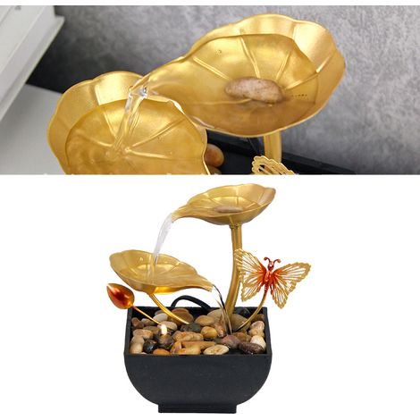 Dekorativer DIY-Tischbrunnen aus Kunststoff, zirkulierendes Modell mit LED-Beleuchtung und 3-stufiger Pumpe, Maße 13 x 13 x 18,7 cm, Komplettset mit Steinen (1/5)