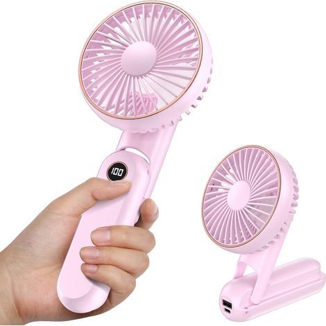 Mini Portable USB Rechargeable Fan with 2500 mAh Stand and 5 Modes (Pink)
