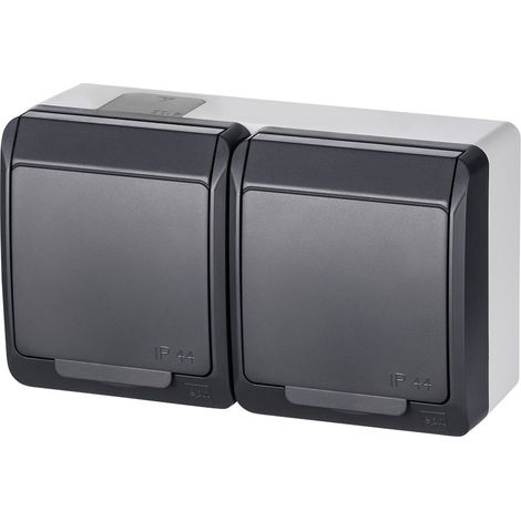 Enchufe doble de superficie Hermes hermético con toma de tierra, 16 A, IP44, color antracita, 0322-07 (1/5)