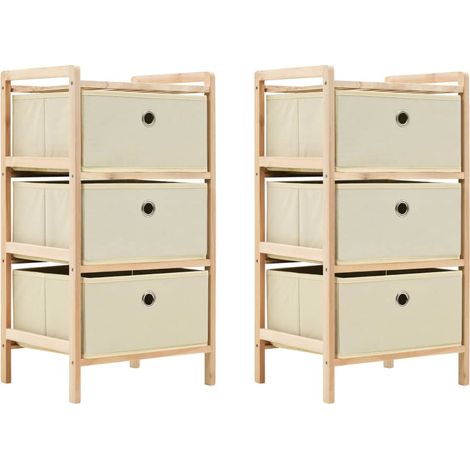 vidaXL Storage Racks with 3 Fabric Baskets 2 pcs Beige Cedar Wood