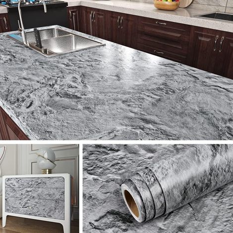 Lavable Vinyle Adhesif pour Meuble Cuisine Papier Adhesif pour Meuble Marbre Gris Revêtement Plan de Travail Adhésif Credence Adhesive Cuisine Rouleau Adhésif Table 40CMx2M (1/5)