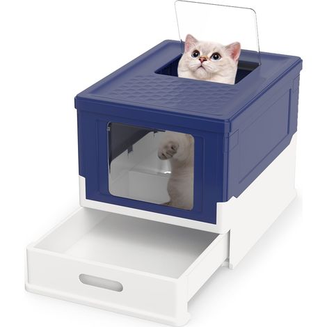 Faltbare Katzentoilette mit Deckel und herausziehbarer Schale, Blau