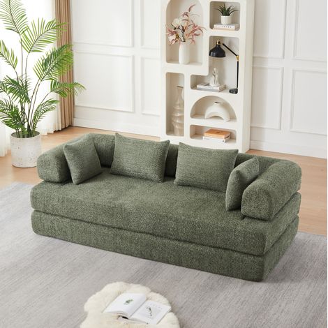 Sofá cama modular 200x100x68 cm de chenilla verde, 4 posiciones para espacios pequeños – MEUBLIV (1/5)