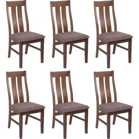Lot de 6 chaises de salle à manger HWC-M58, chaise de cuisine, tissu/textile bois massif - structure foncée, taupe (1/5)